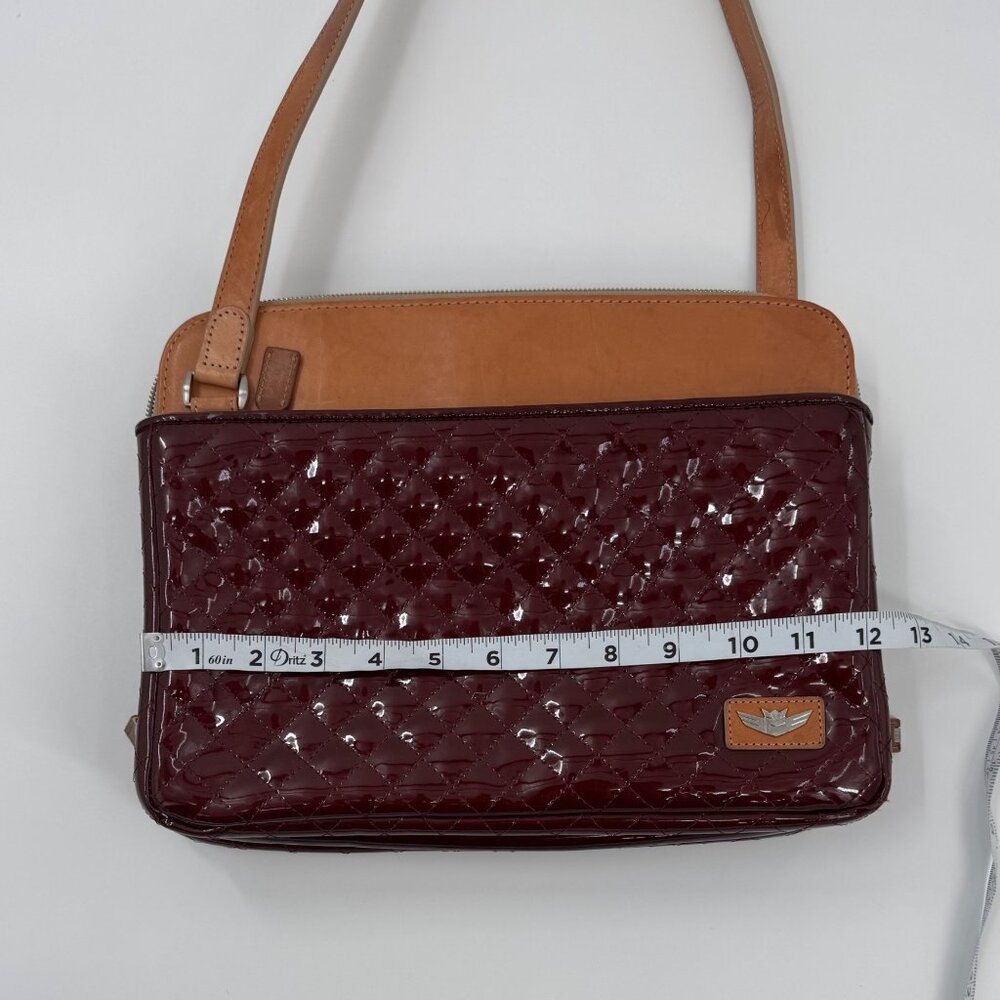 Consuela Wine Candy Crush Slim Quilted Patent Leather Shoulder Bag With Tan Acce - Picture 3 of 16